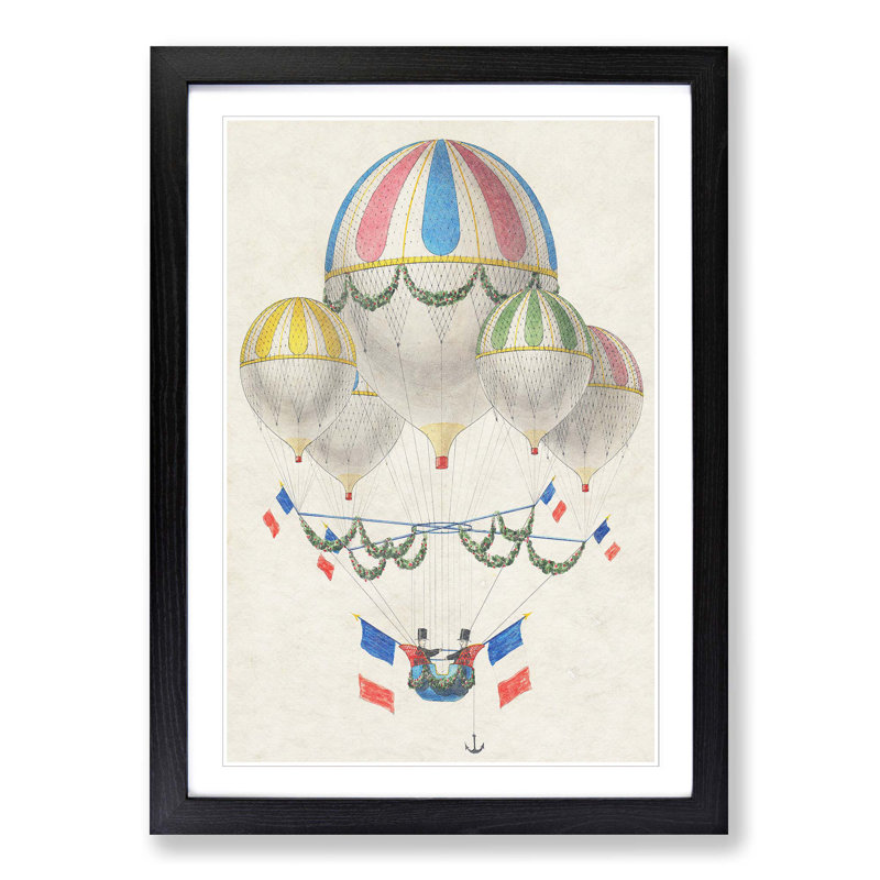 Hot Air Balloons in France by Leon Benett - Picture Frame Painting Print on MDF, 65cm H x 48cm W x 2cm D, Black Framed