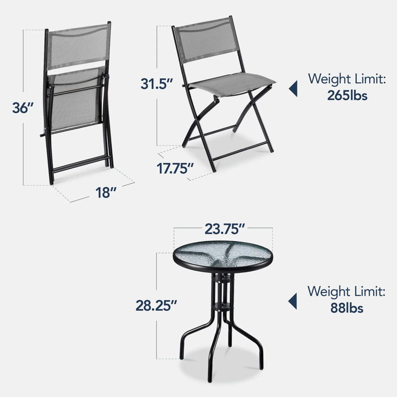 3-Piece Bistro Set, Gray