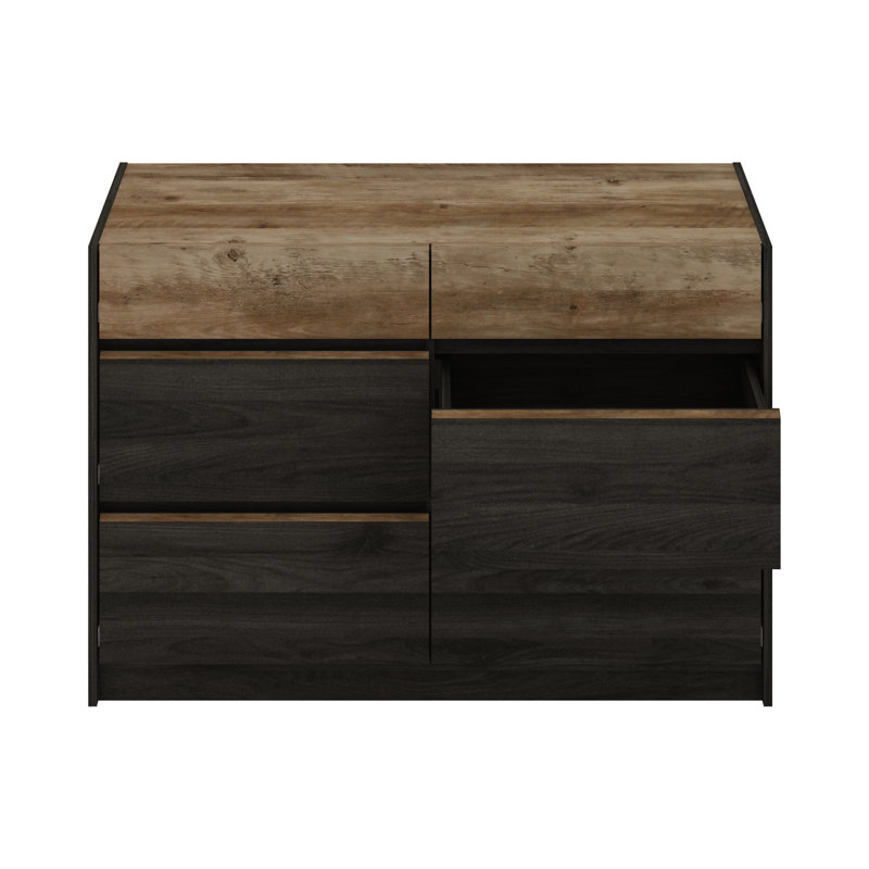 Saisha 6 Drawer 46.5'' W Double Dresser, Royal Espresso/Knotty Oak