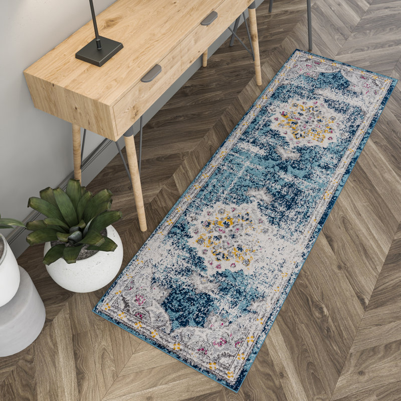 Tapis bleu Crystallee, Tapis de couloir 2 pi 3 po x 7 pi 3 po