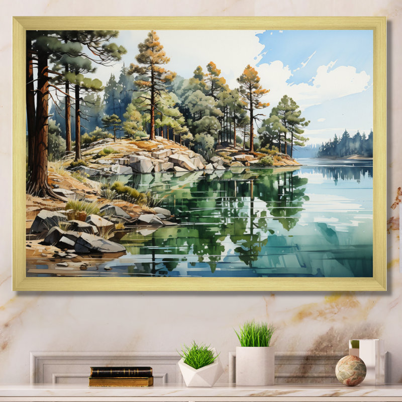 «Pine Tree Reflections I», reproduction sur toile, Cadre doré à une seule photo, H 34 po x l 44 po x P 1,5 po
