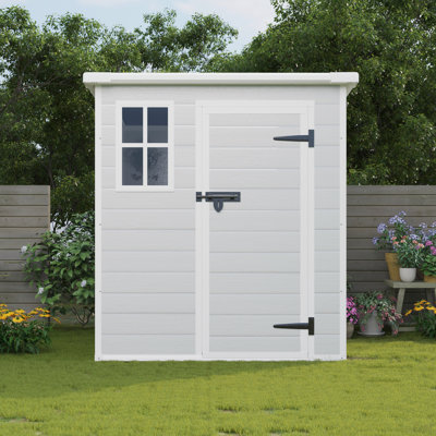 Remise de rangement 6 x 6 pi, remise extérieure en résine imperméable avec plancher et fenêtre et portes et évents verrouillables, remise à outils pour vélo, jardin, cour, pelouse, utilisation toutes saisons