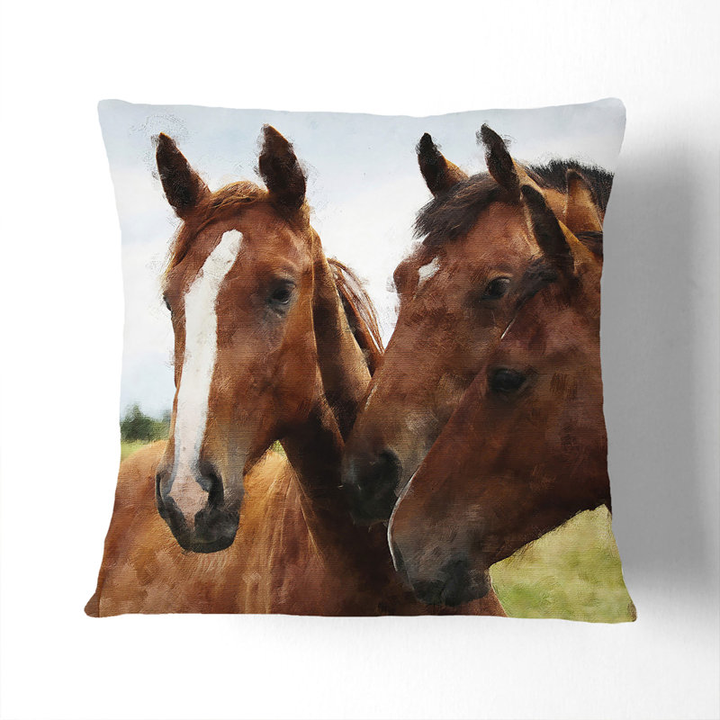 Three Horses Scatter Cushion with Filling, 55cm H x 55cm W x 20cm D