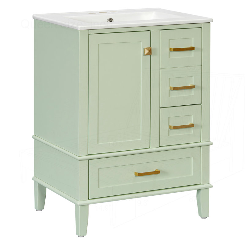 Meuble-lavabo 24,8 po avec lavabo en céramique, Vert