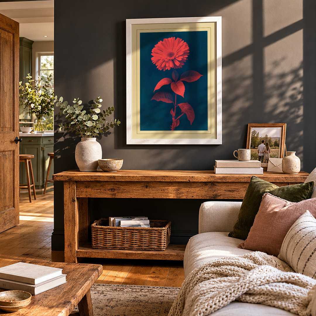 Single Stem in Red Botanical Framed Art Print