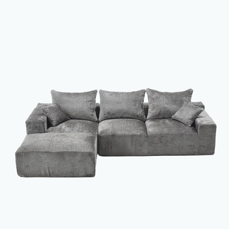 Boucle Sectional Sofa with pillows,No Assembly Needed, Gray Boucle
