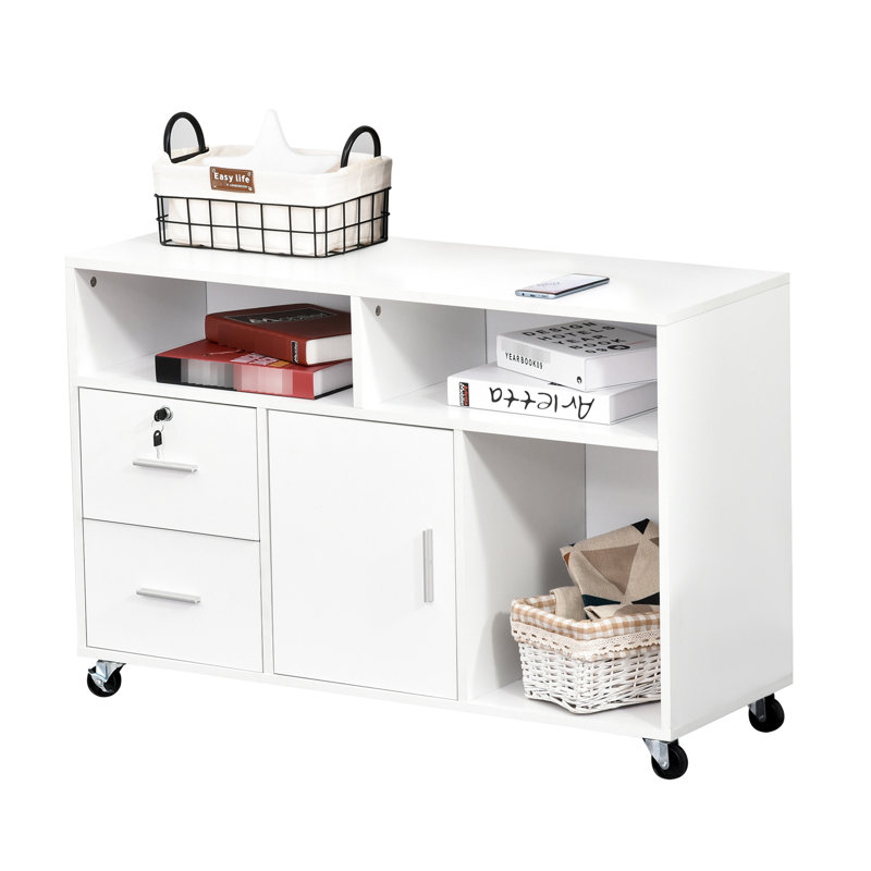 Armoire mobile pour bureau à domicile - Organisateur mobile blanc avec 2 casiers verrouillables, un tiroir et 3 tablettes pour ranger les fournitures