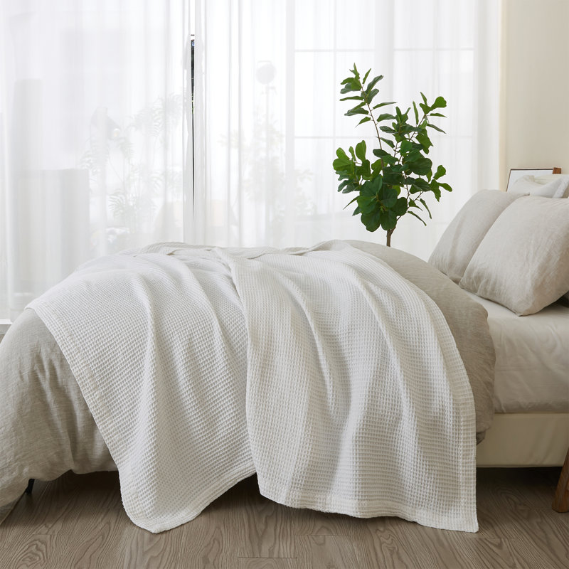 White Cotton Waffle Weave Throw Blanket 50"x60"