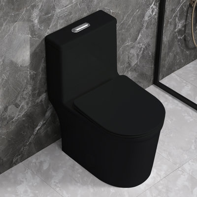 Yingze 23.5" Compact Short Depth One Piece Toilet, Matte Black, Dual Flush 1.1/1.6 GPF Water Saving, Quick Release Soft Close UF Seat for Small Bathrooms