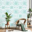 Papier peint auto-adhésif mandala sans soudure Turquoise blanc à motif de motifs indiens traditionnels-995501374