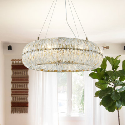 8-light Dimmable Curved Surface Crystal Chandeliers, Round Rings Shape Gold Fixture