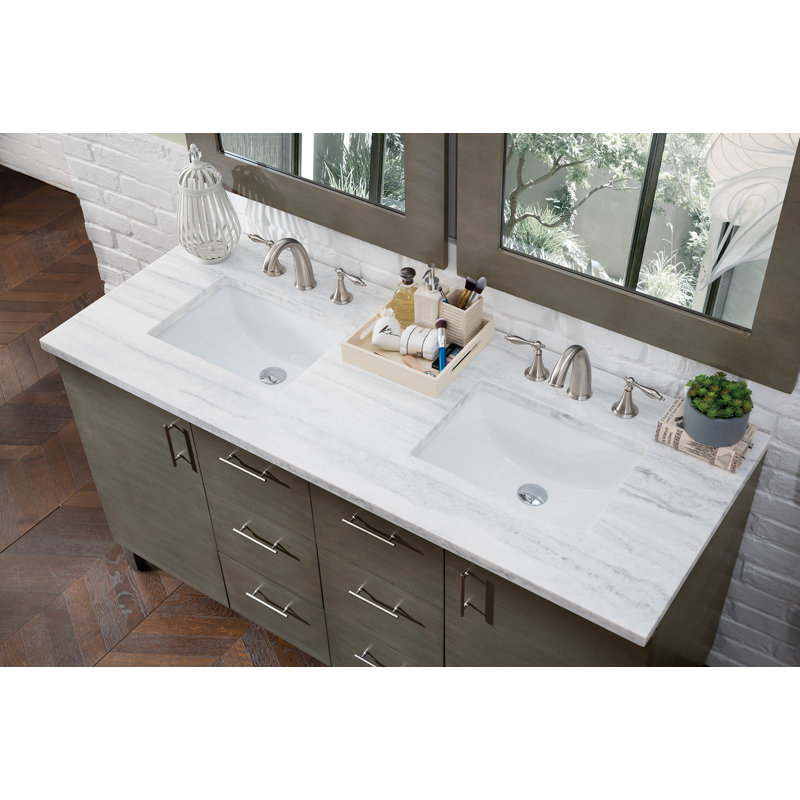 Metropolitan 60'' W Double Vanity, Silver Oak, Arctic Fall