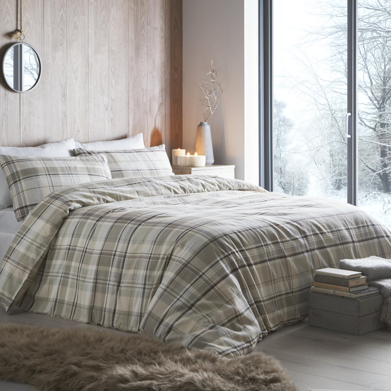 Applecross Check Cotton Chequered Duvet Cover Set with Pillowcases Included, Blue/Pink