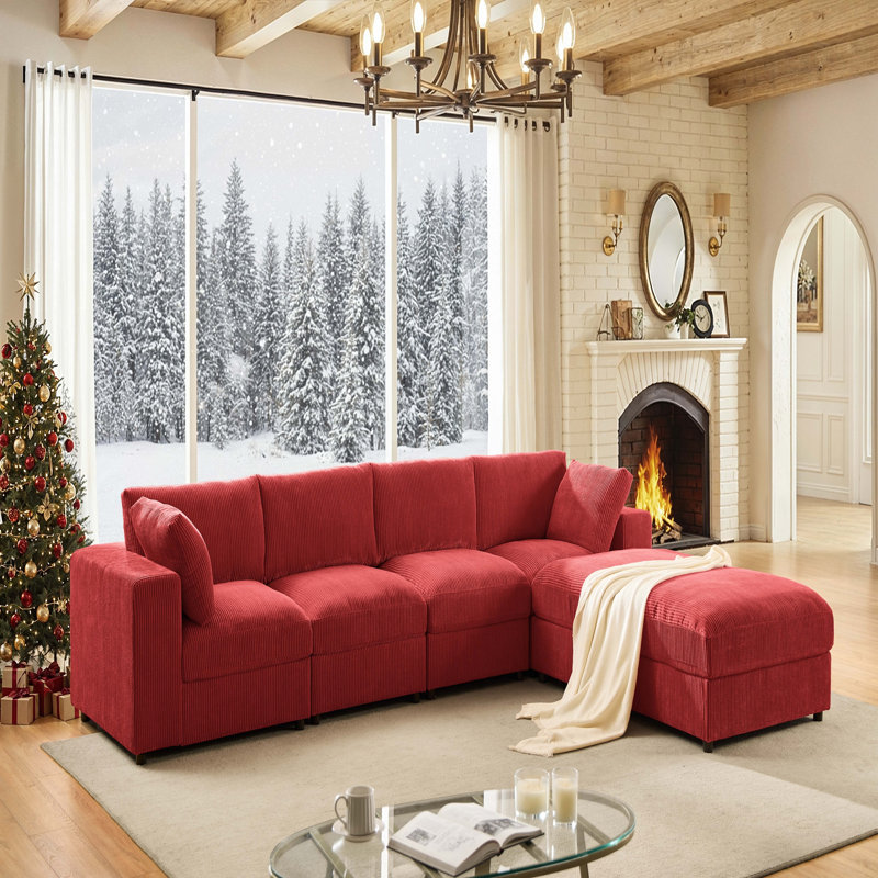 Canapé modulaire réversible en velours côtelé, 132" W, Red Corduroy
