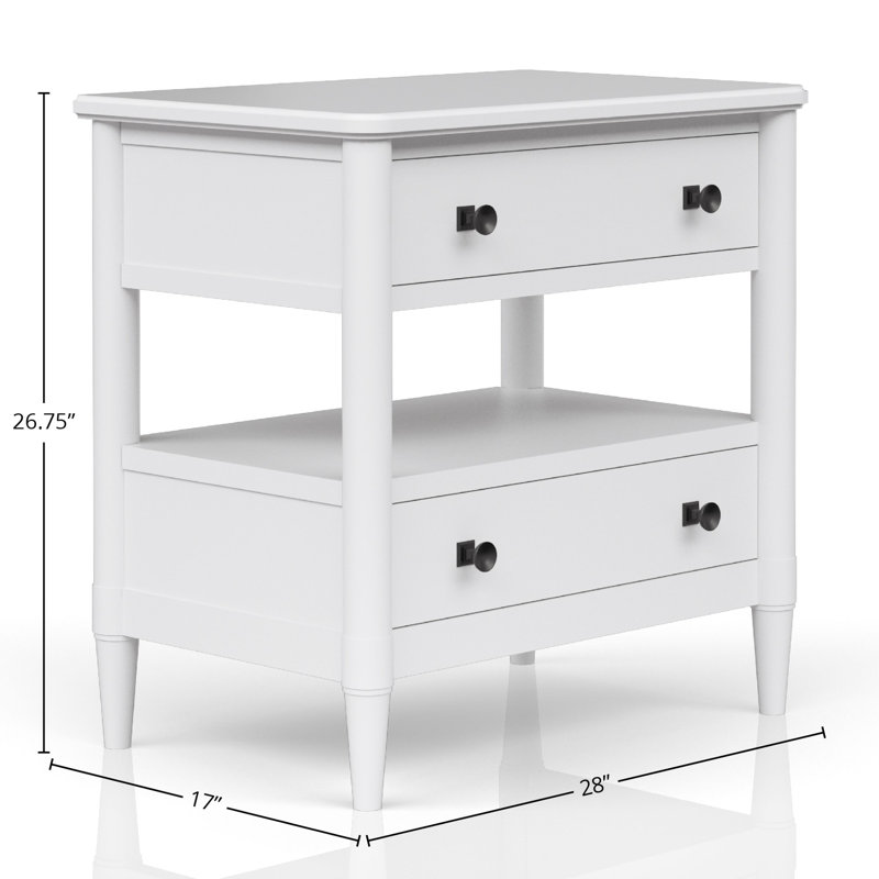 Table de chevet ouverte blanche avec 2 tiroirs - et bois massif, base de rangement doublée, bois et matériaux, assurance de la qualité