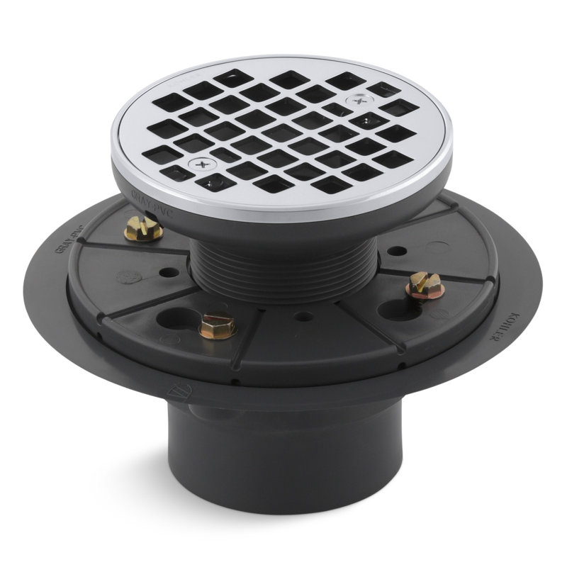 Round Design 3" Grid Shower Drain, Polished Chrome