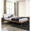 Queen Size Bed, Walnut Colour Solid Wood Platform With Fabric Winged Edge Headboard, Mid - Century Modern Style, Tapered Angled Leg, Mattress Ready Bed-1661437468