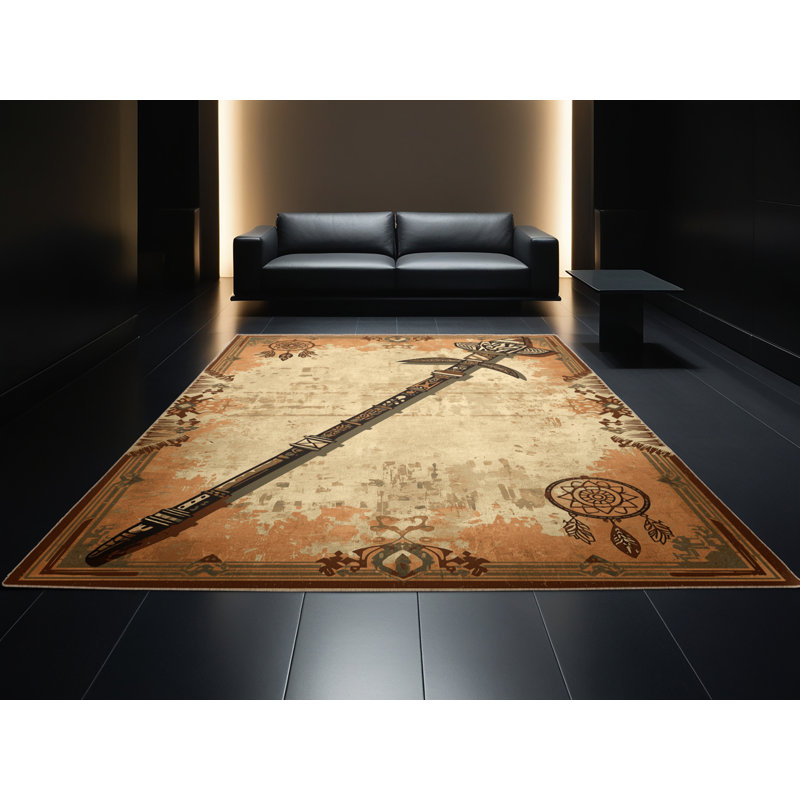 Machine Washable Bartow Country Rustic Vintage Look Rug in Beige – Beige Binding, 4x6