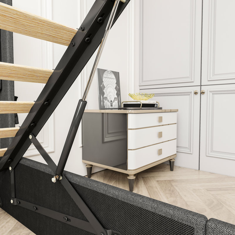 Base de lit double avec rangement, tête de lit à oreilles contemporaine, cadre encastré Chargers, tête de lit tapissier en lin à gaz