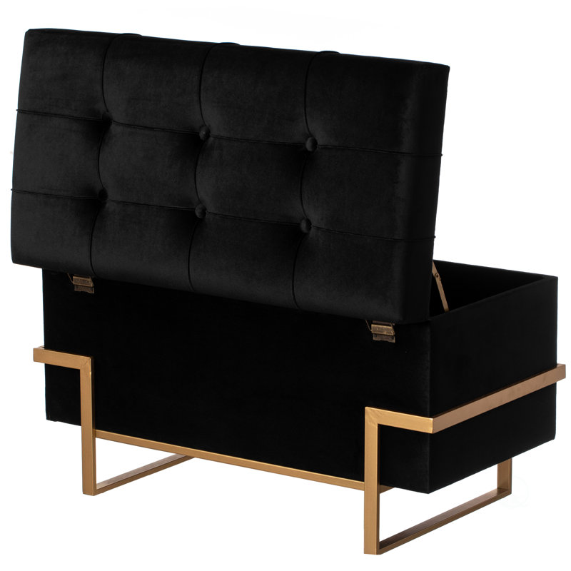 Repose-pieds de rangement rectangulaire en velours avec rangement 14 po Havenhill, Noir grand