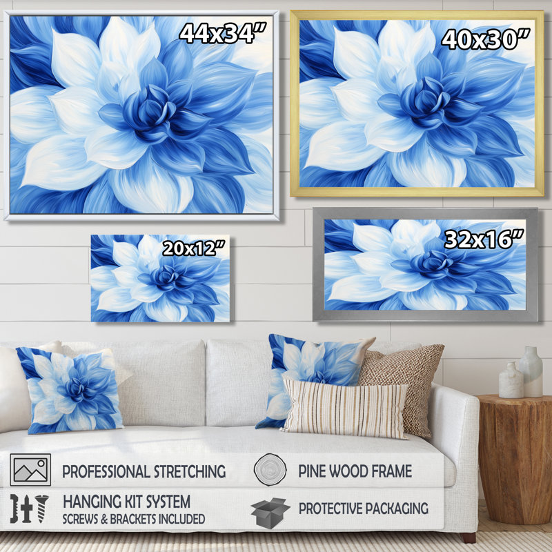 Velours bleu, fleurs de cactus I - art mural floral cactus, 12" H x 20" W, Reproduction encadrée, Black