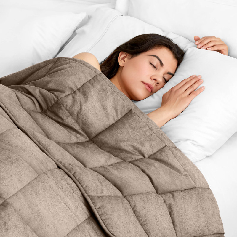 Minky Fleece Weighted Blanket, 80" W x 87" L, Taupe, 25 lbs
