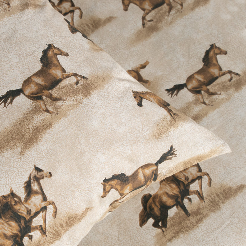 Ensemble de draps 100% coton Blue Ridge Trading Wild Horses, Ensemble de draps pour lit double + drap-housse + 