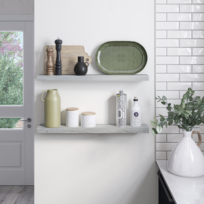 Gray Oak 36'' Floating Wall Shelves Set with Invisible Brackets