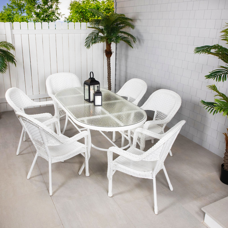 7-Piece Wicker Outdoor Dining Set, White