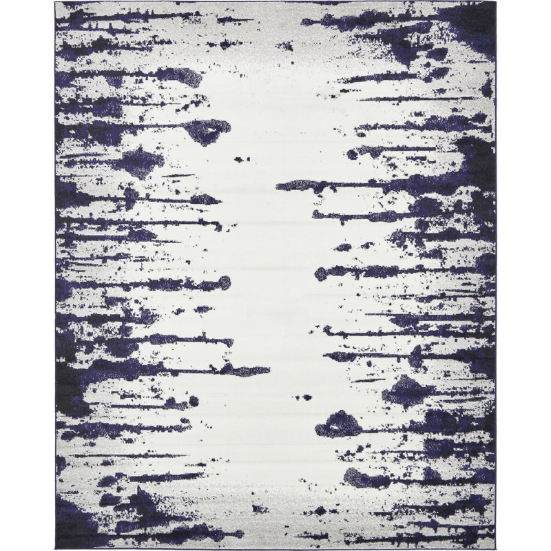 Tapis ivoire / bleu marine touffeté à la main Sidney, Rectangle 4 pi 1 po x 6 pi 1 po