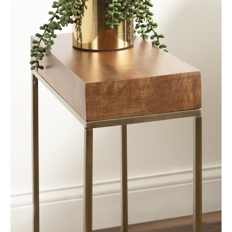 Table de bout en bois massif Cronus, Noyer brun, Doré