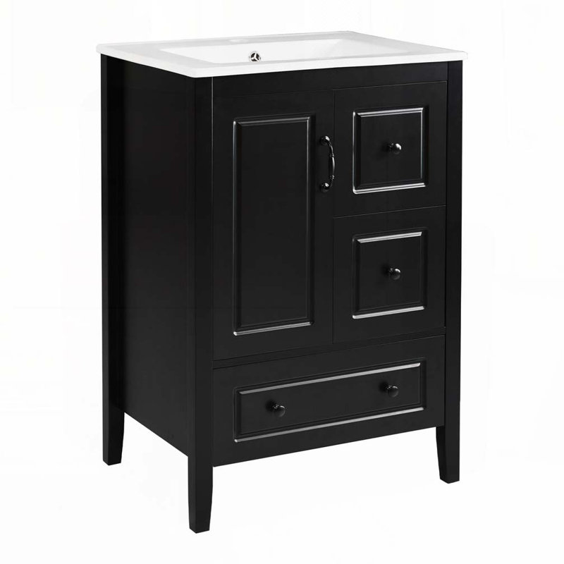 Meuble-lavabo avec lavabo, armoire et tiroirs, Noir