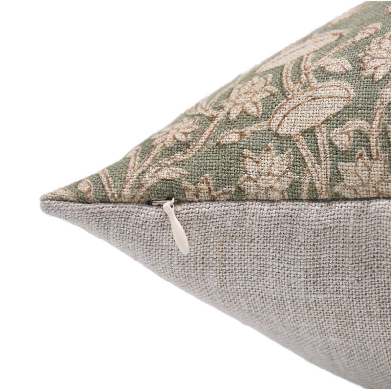 Natural Linen Block Print Pillow Cover Green Boho Decorative Throw Cushion, Zippered Size- 26X26 Inch, 26" x 26"