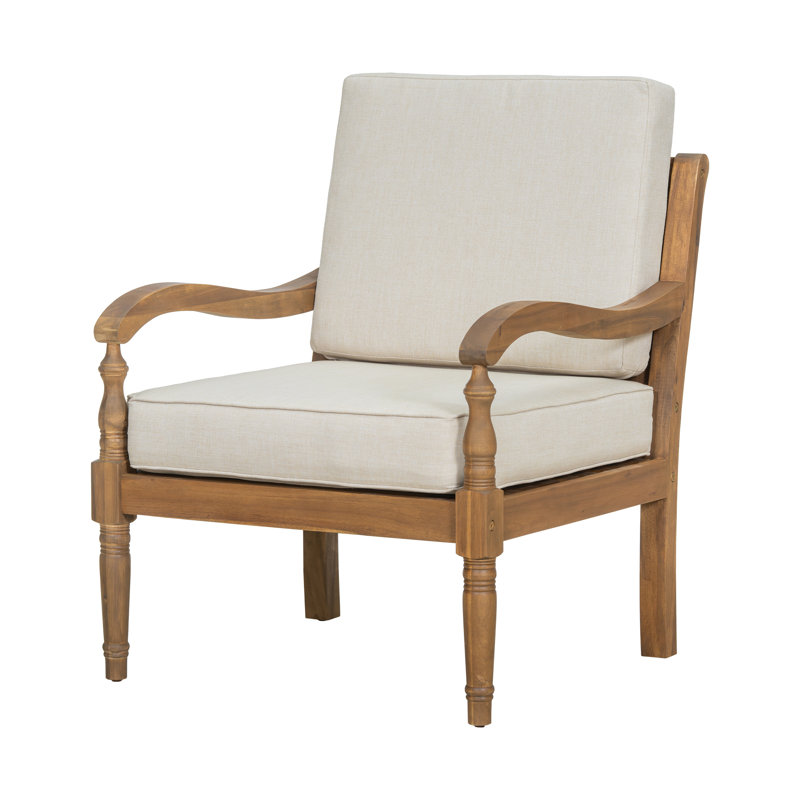 Chaise longue de patio en bois d'acacia avec coussins amovibles Gobnait