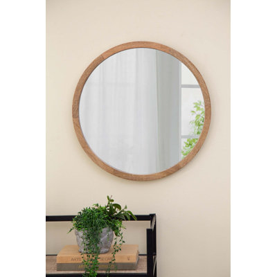 19.7" Circle Wall Mirror With Wooden Frame
