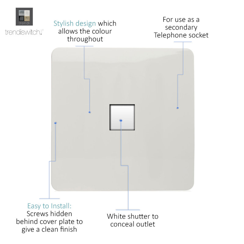 Trendi Switch 1 Gang Cat 3 Telephone Socket, Gloss White