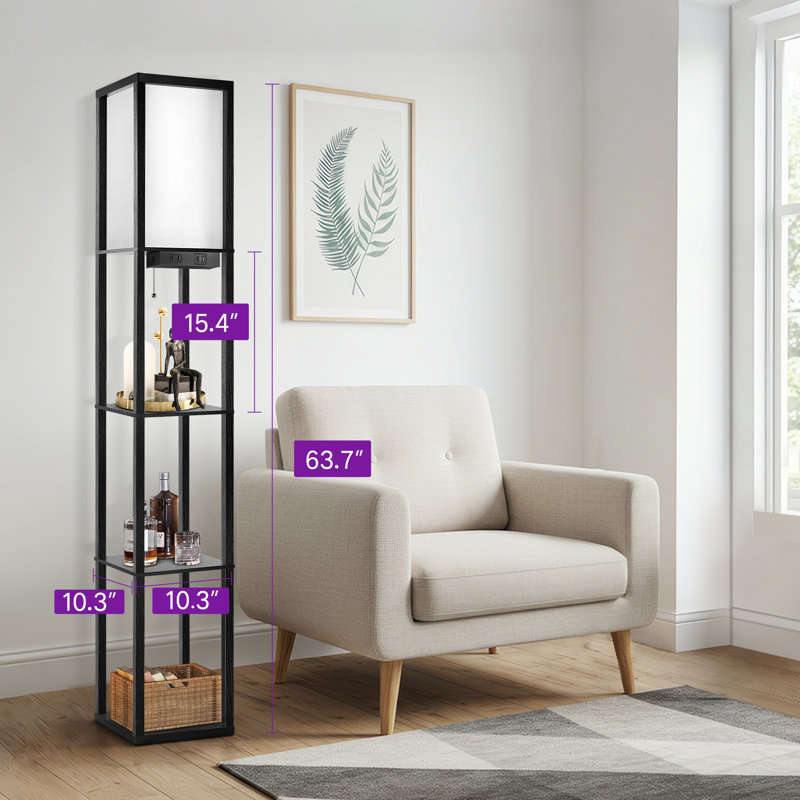 Nevaen 63'' Column Dimmable LED Floor Lamp with Remote&Shelves