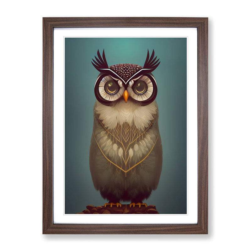 The Iconic Owl - Single Picture Frame Print, 64cm H x 46cm W x 2cm D, Walnut Framed