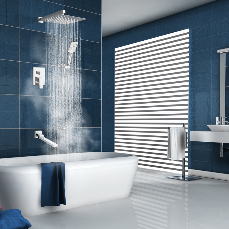 Système de douche carré à pression équilibrée avec soupape brute Square Rain, Chrome