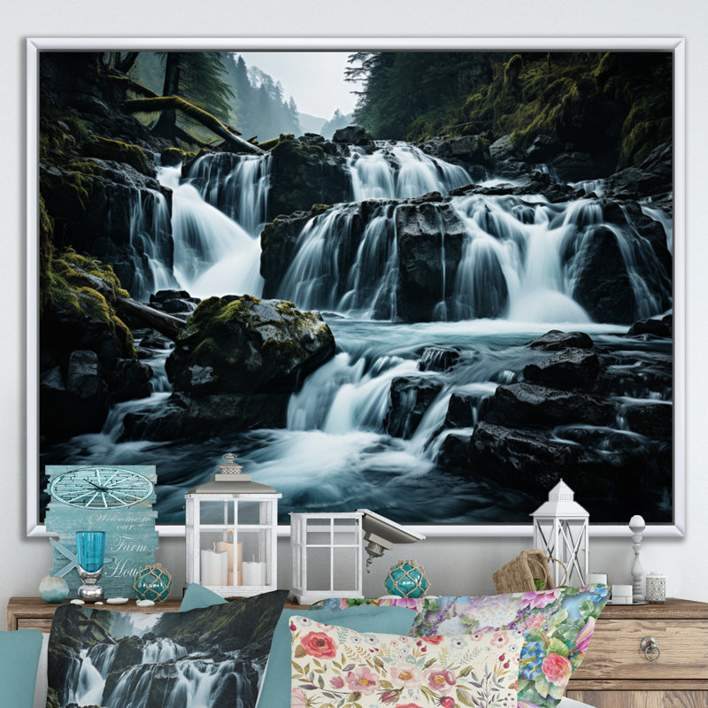 Cascade éternelle II - impressions sur toile paysages, H 16 po x l 32 po x P 1 po, Cadre flottant blanc