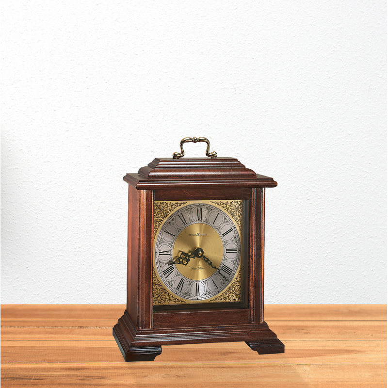 Traditional Brown Quartz Mantel Clock with Brass Accents