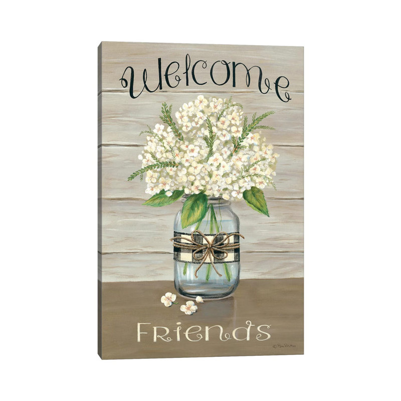 «Welcome Friends Mason Jar» par Pam Britton - impression d'art graphique, H 26 po x l 18 po x 1,5 po, Toile tendue