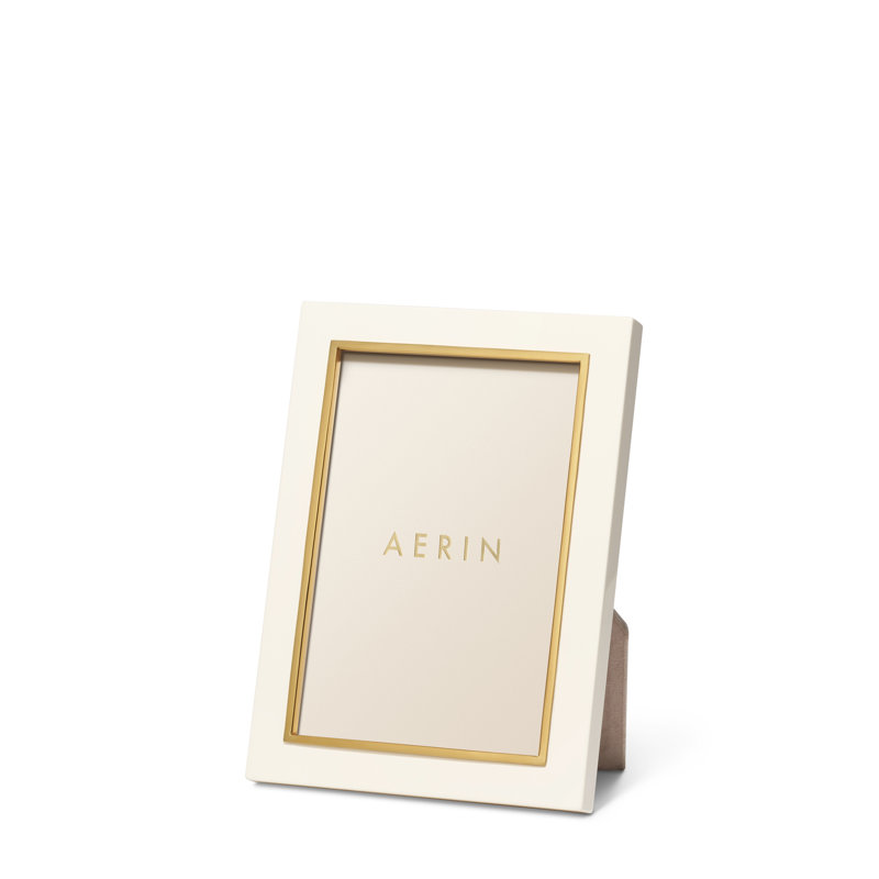 Cream Leather Picture Frame with Brass Detailing, 4" x 6"