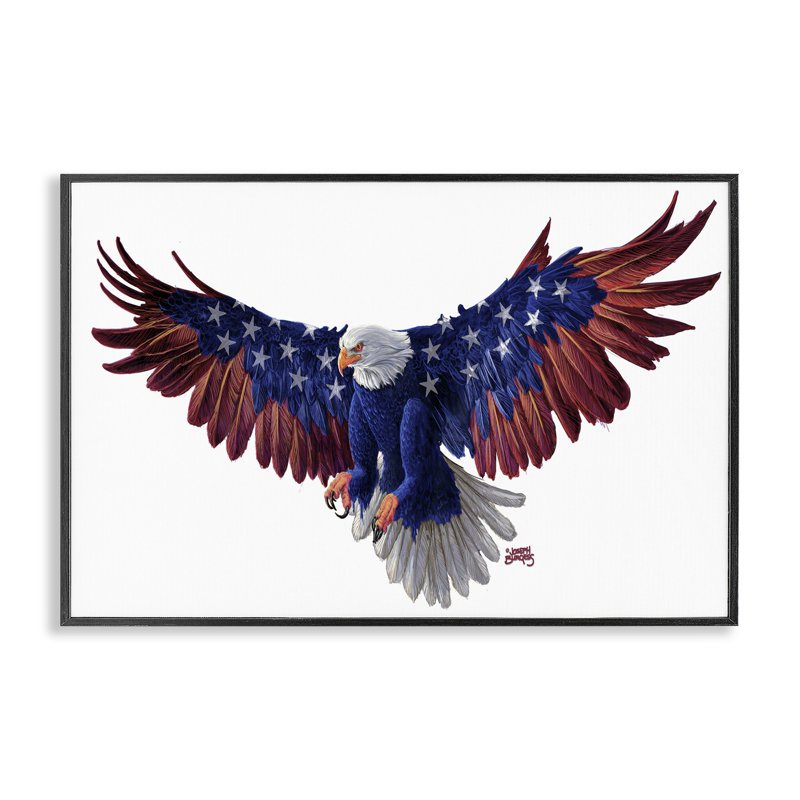 Motif patriotique aigle, estampe numérique, conception de Joseph Burgess, H 12 po x l 18 po, Giclée encadrée noir minuit