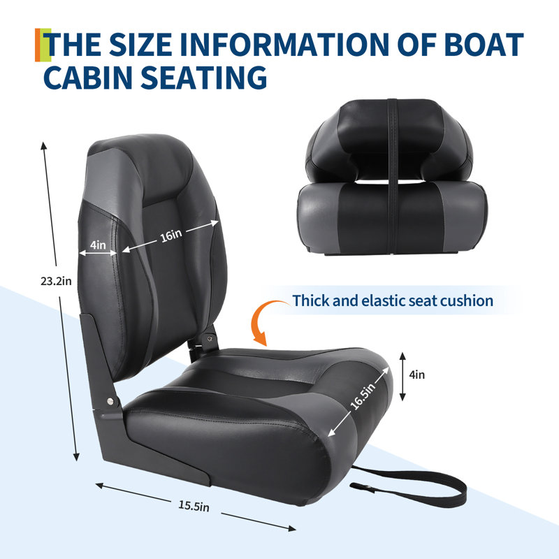 Paquet de 2 sièges de bateau - Chaises de bateau pliantes à dossier haut de qualité supérieure avec rembourrage en éponge épaisse, vis en acier inoxydable et conception rabattable pour bateau de pêche, canot et vedette rapide