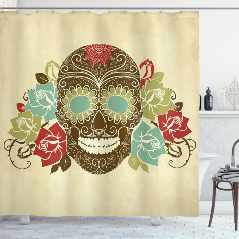 Ensemble de rideau de douche avec crâne et crochets de sucre, H 75 po x l 69 po