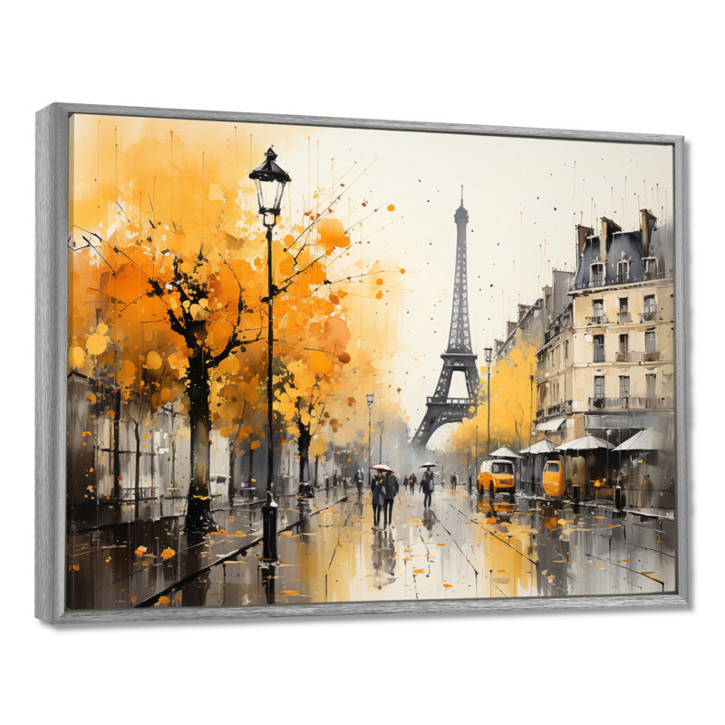 Jaune et gris, art de rue parisien - art mural Paris, Encadrement argenté, H 12 po x l 20 po