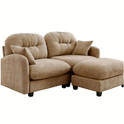 Canapé modulaire en forme de L avec repose-pieds Cloud, tissu en chenille doux, mousse matelassée plissée à haute densité, convient aux chambres à coucher, aux coins lecture, au chameau