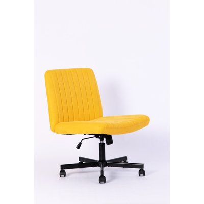 Yellow Linen Cross Armless Office Chair With Wheels - Versatile For Indoor Use, Height Adjustment, 360° Swivel, And Tilt Function Optimal Comfort Adjustable Wheels, Ideal Offering Adjustment Swivel