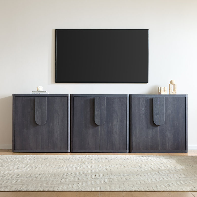 Ann 2 Doors Arched Sideboard Buffet Cabinet Grey Black -3PCS, Dark Gray